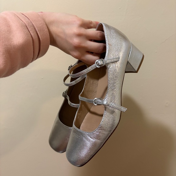 madewell the nettie heeled sliver metallic mary janes - Picture 3 of 4